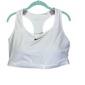 Nike White Black Logo Medium Support Padded Athleisure Sports Bra 3X NWT